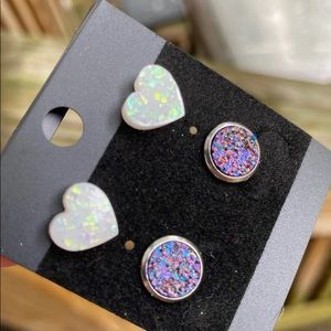 NEW Faux Druzy Stud Fire Opal Earrings